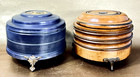 Vintage Aluminum And Wooden Round Vanity Powder Puff Musical Box   lot Of 2