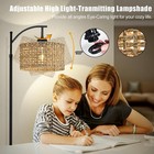 Arc Floor Lamp Remote Control  Farmhouse Boho  3 Color Temperature  Rattan