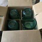     vintage Tiara Glass Sandwich Spruce Green Coffee Tea Cup Mug Rare Set Of 4    