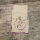 Vintage Embroidery Victorian Lady Handmade White Linen Table Runner Crochet Lace