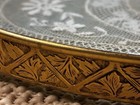 Vintage Oval Brass Filigree Vanity Table Tray Lace Needlepoint Under Glass Feet