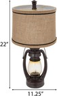 Vintage Style 22  Oil Lantern Table Lamp With Night Light Burlap Shade Rustic