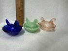 3 Mini Hens On Nest Jadite Blue Pink