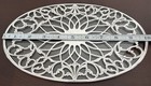 Antique Sterling Silver   Glass Oval Tray Trivet 10    X 6    Geometric Floral Motif