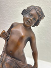 Vintage Boy With A Jar Bronze Tone Statue On Marble Base W  Appraisal - Ds15
