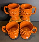 Set 4  Vtg Mcm 70s Italian Holt Howard Mugs footed Ceramic Embossed Orange Boho 
