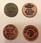 Vintage Lot Of 4 Indian Head Wooden Nickel Texas Roadhouse And Nursery Souvenir