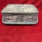 Vintage Floral Tapestry Sewing Basket Wicker Handle Hinged Lid