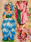 Vtg  Victorian Scrap Flower Girls Pink Roses Mixed Florals Diecuts Germany