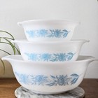 Vintage Glasbake Blue Thistle Cinderella Mixing Bowls     3 Piece Nesting Set