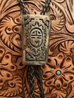 Vintage Hopi Bolo Tie Sterling 925 Signed Cyrus Josytewa 2 5    Overlay Sunface