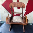 Vintage Sewin Wood Rocking Chair 6 Spool Holders  Pin Cushion  Scissors Holder