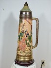 Extra Tall German Figural Beer Stein  30    Lidded Stein W  Village Scene Relief