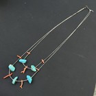 Vtg Southwestern 925 Sterling Silver Turquoise Coral Double Strand Necklace 22in