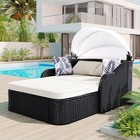 79 9  Outdoor Sunbed With Adjustable Canopy  Pe Rattan Daybed With Beige Cushion