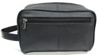 Quality Genuine Cow Leather Men s Shaving Toiletry And Travel Bag 3 Zipper Black
