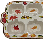 Temp-tations Fall Harvest Pumpkin Muffin Pan 6-well Stoneware Baker Leaves New