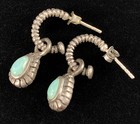 Nice Southwest Sterling Silver Turquoise Etched Hoop Pierced Earrings C114