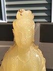 Chinese Carved Yellow Stone Buddhist Guanyin Statue With Base 19  Tall