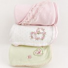 3 Pc Vintage Baby Receiving Blanket Set Pink Green Embroidered Nursery Blanket