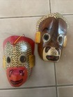  2  Decor Monkey Wood Masks Hand Carved Hand Painted Guatemala Folk Art