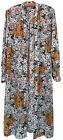 Nwot H m Sz8 Floral Semi-sheer Button Up Tunic Blouse Longline Shirt Dress Slits