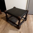 Antique Victorian Handmade Leather Oak Footstool  Footrest