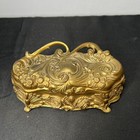 Vintage Ornate Jewelry Casket Trunk Box Gold Tone