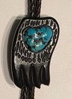 Signed Bear Claw Bolo Tie Turquoise Heart Stone Southwestern Western Style Vinta