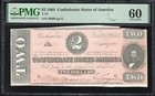 T-70 1864  2 Confederate Currency Pmg 60 Civil War Two Dollar Bill 40698