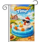 Summer Time Chicken Pool Beach Garden Flag 12x18 Inch Funny Farm Animal Double