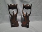 Vintage African Hand Carved Art Abstract Woman Basket Hard Wood Sculptures Ghana