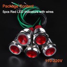 5pcs 12mm 110v-220v Metal Red Led Indicator Light 20ma Wide Flat Head