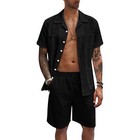 Men s 2pc Summer Sports Short Sleeve Shorts Set Linen Loose Casual Shirt Set