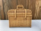 Vintage Large Rattan Woven Wicker Footed Basket Trunk Storage Handles