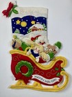 Vtg Christmas Stocking Felt Bucilla Handmade Finished Santa s Sleigh Prev Name