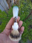 Vintage Ceramic  Bisque Handle Shave Brush New 16mm Silver Tip Badger Knot
