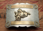 Vintage Ricardo Nickel Silver Cowboy Bull Dogging Western Belt Buckle