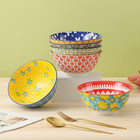 Porcelain Soup Cereal Bowls Set - Ceramic Bowls For Kitchen 23 Oz - 6 Colorful P