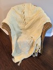 Vtg Handmade Knit Afghan Throw Blanket Cream White Beige Tassels Fringe 77x54