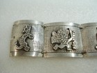 Vtg 900 Coin Silver Peru Story Bracelet Link Panel Mayan Inca Coyote Aztec