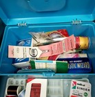 Small Vintage Case Filled W Sewing Notions Box Needles Threads Bias Tapes