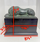 One Pair Vintage Patinated Bronze Sleeping Lion Bookends Desk Sculpture