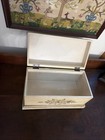 Vtg Hand Painted Floral Wood Storage Jewelry Box Chest Trunk Shabby Chic Cottage