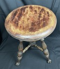 Antique Piano organ Stool W claw Feet Holding Green Glass Balls
