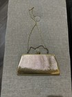 Vintage Gold 9x4 Inch Clutch Purse Leaf Bejeweled Metallic Clasp Evening Bag