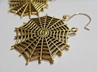 Spider Web Earrings Goldtone Pierced Ears Or Gauged Tunnels Halloween Gothic I6