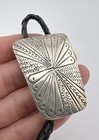 Vintage Navajo Sterling Silver Stamped Rectangle Concho Bolo Tie 2 
