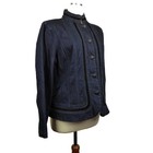 Chicos Platinum Denim Military Jacket Size 2 Velvet Lace Victorian Goth Romantic