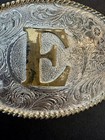 Vintage Western Belt Buckle Initial    e    Silver   Gold Tone Cowboy Engraved